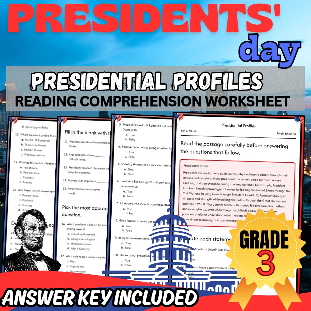 Grade 3 Presidents' Day Bundle Holiday & U.S. History Worksheets for Classrooms — included worksheet 5