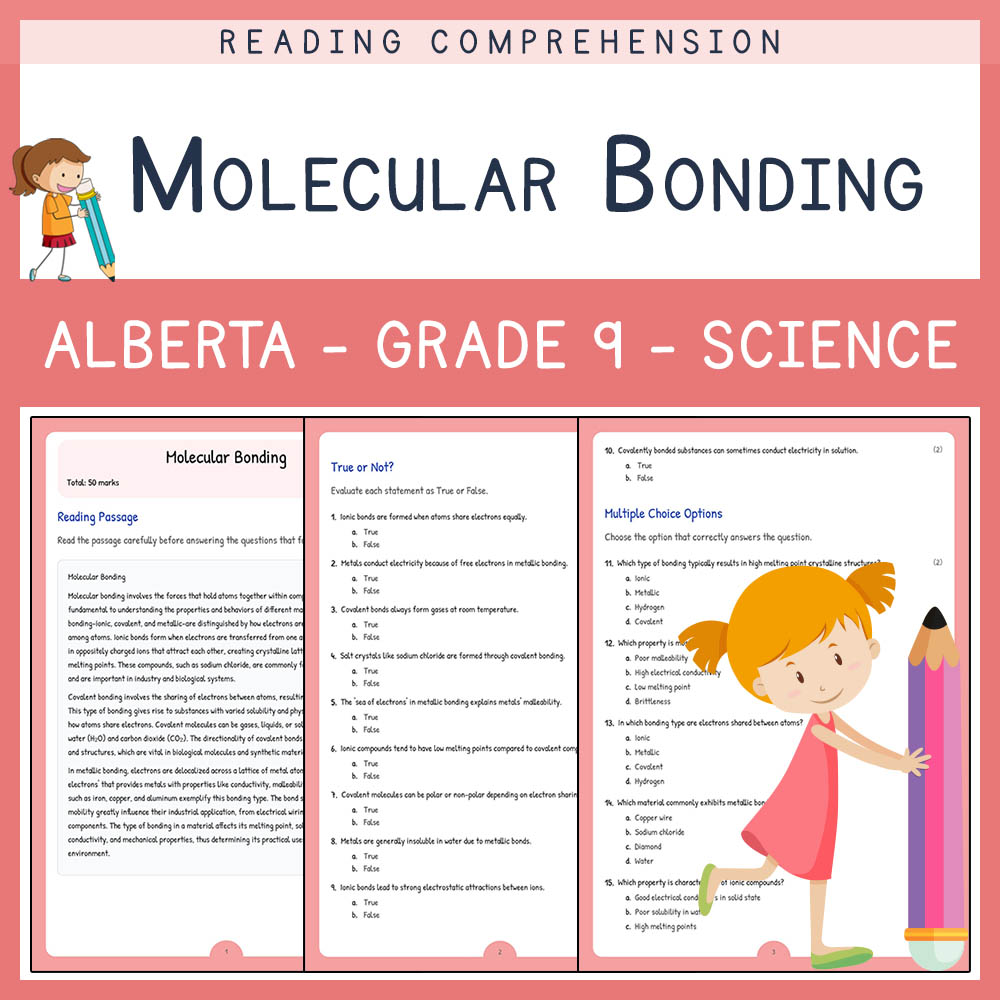 Grade 9 Science worksheet elena worksheet — Grade 9 Science | Molecular Bonding Worksheet | Alberta Standards — page 1