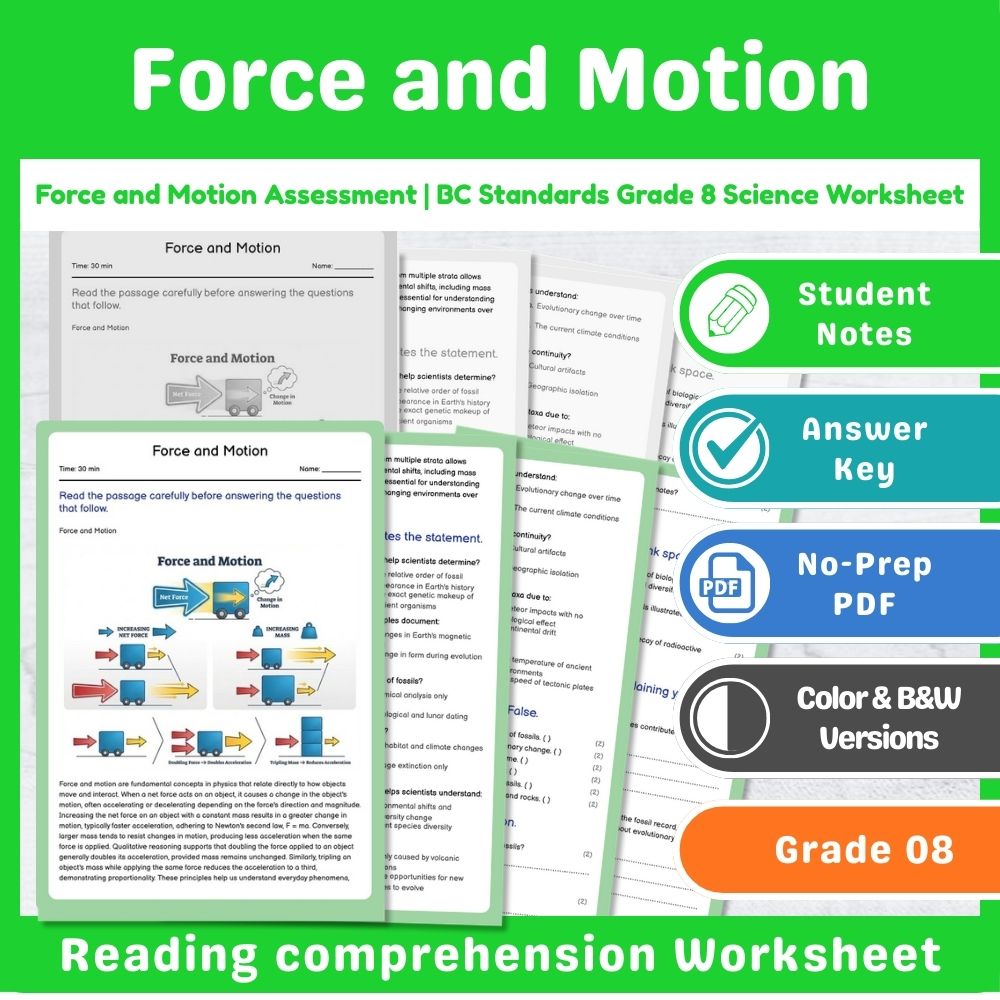 Grade 8 Science Assessment – Motion & Forces Standards-Aligned Mini Bundle — included worksheet 8