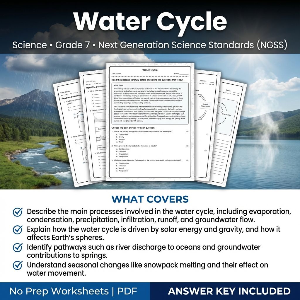Grade 7 Science | Water Cycle Worksheet with Answer Key (Printable PDF)
