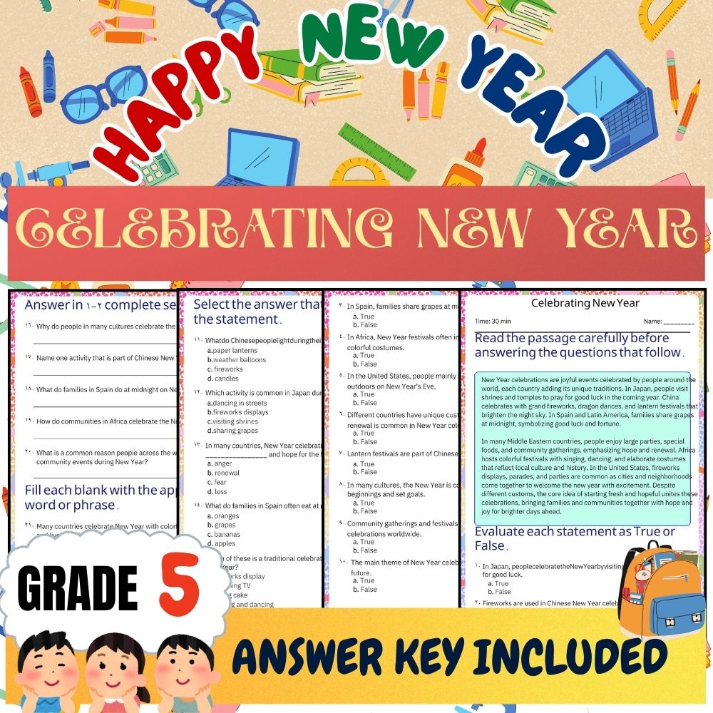 Grade 5 Seasonal Unit|Celebrations, Traditions, Goals & Calendars Worksheet Pack — included worksheet 2