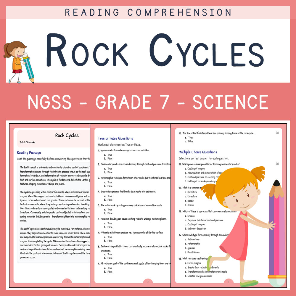 Grade 7 Science worksheet worksheet — Grade 7 Science | Rock Cycles Worksheet & Answer Key for NGSS Standards (PDF) — page 1