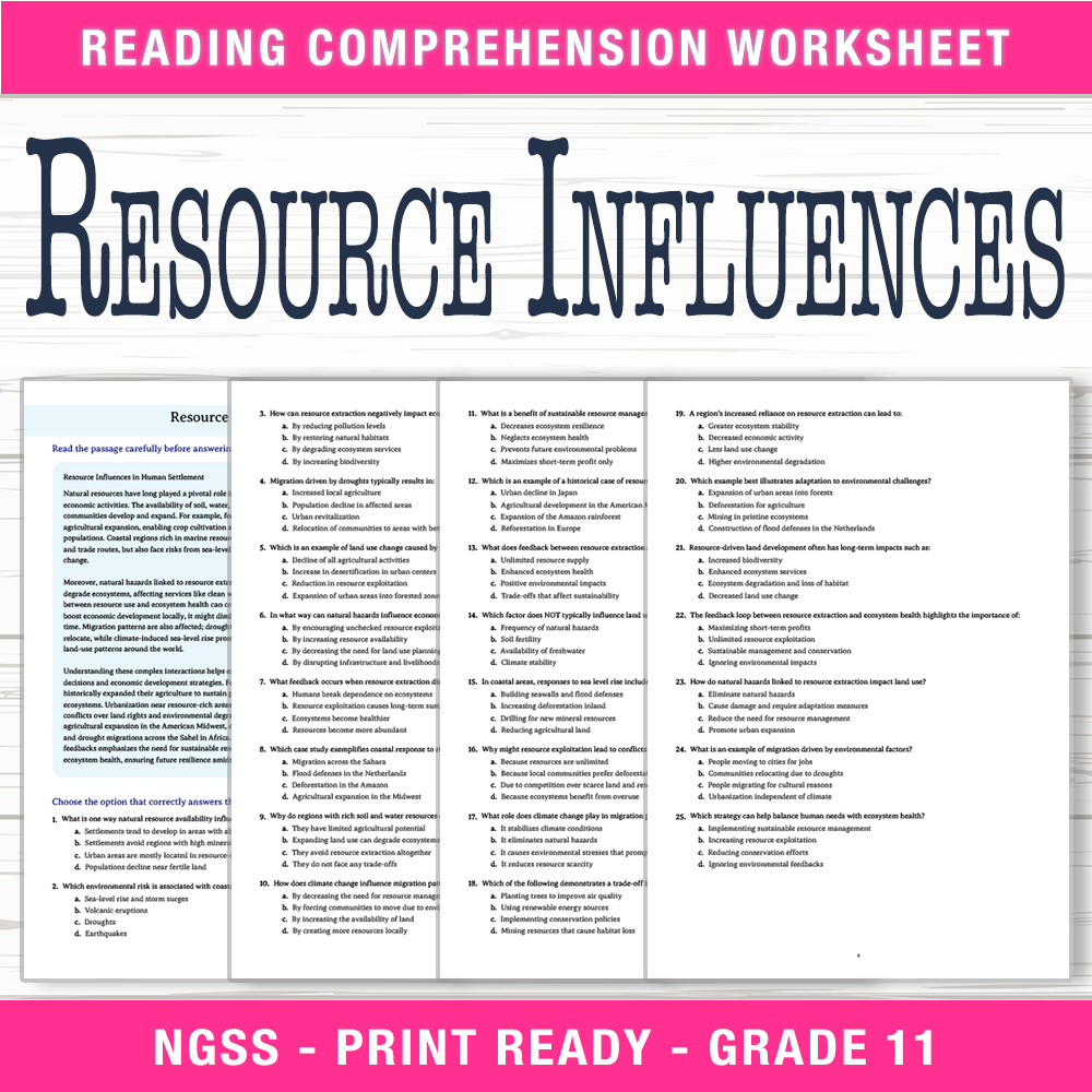Grade 11 Science worksheet worksheet — Grade 11 Science | Resource Influences Worksheet (PDF + Answer Key) — page 1