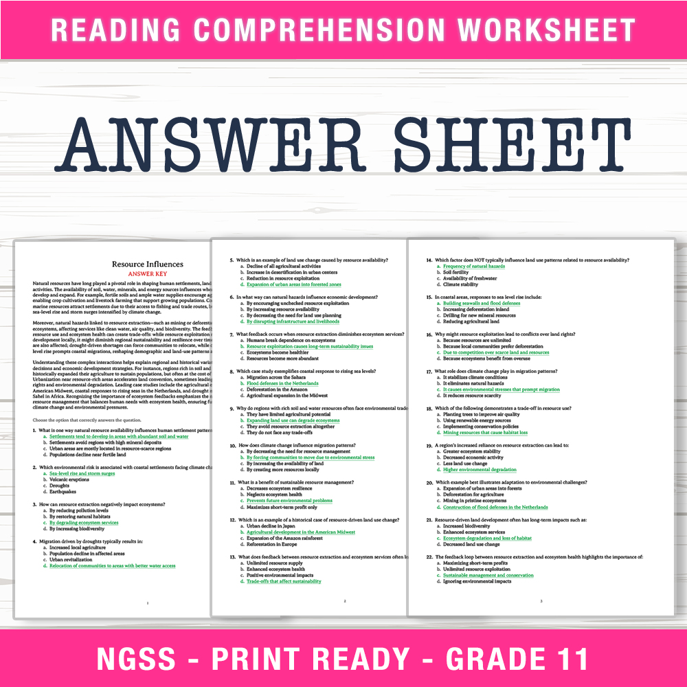 Grade 11 Science worksheet worksheet — Grade 11 Science | Resource Influences Worksheet (PDF + Answer Key) — page 2