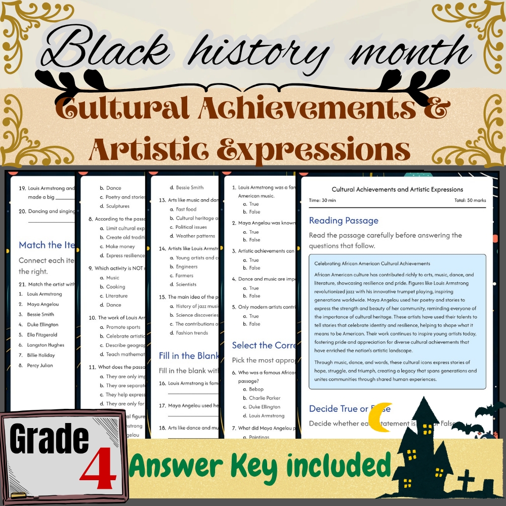 Grade 4 Black Friday Worksheet for Cultural Achievements & Art |PDF + Answer Key