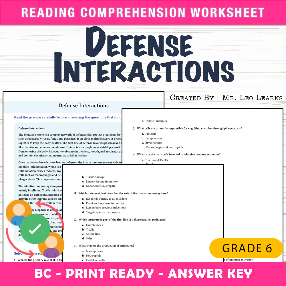 Grade 6 Science worksheet mcq paper worksheet — Grade 6 Science | Defense Interactions Worksheet for Mastery — page 1