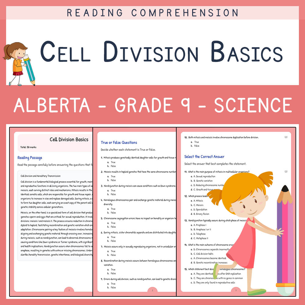 Grade 9 Science worksheet elena worksheet — Grade 9 Science | Cell Division Basics Worksheet | Alberta Standards — page 1