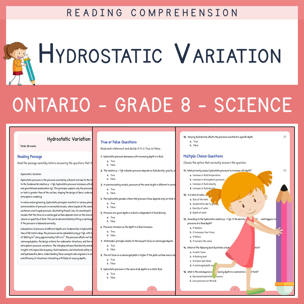 Grade 8 Science worksheet elena worksheet — Grade 8 Science | Hydrostatic Variation Worksheet Elena | Ontario — page 1
