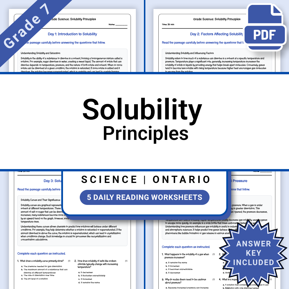 Grade 7 Science Lesson Group | Ontario Framework Worksheets Bundle — included worksheet 10