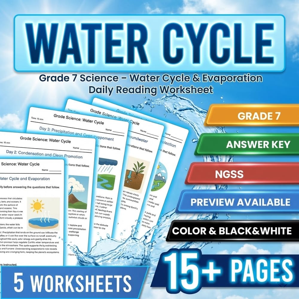 Water Cycle & Landforms Grade 7 Science Daily Reading Worksheets Bundle | NGSS — included worksheet 5