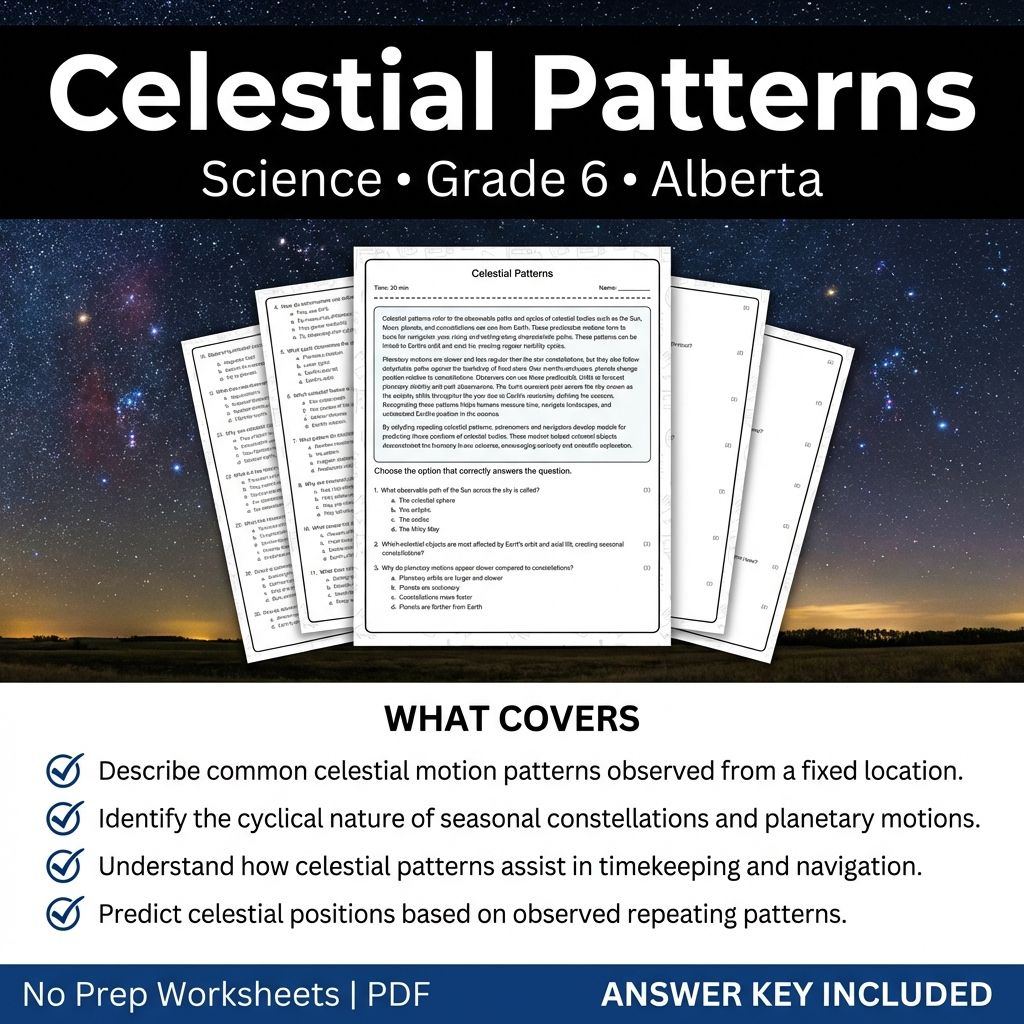 Grade 6 Science Worksheet on Celestial Patterns | Alberta Standards