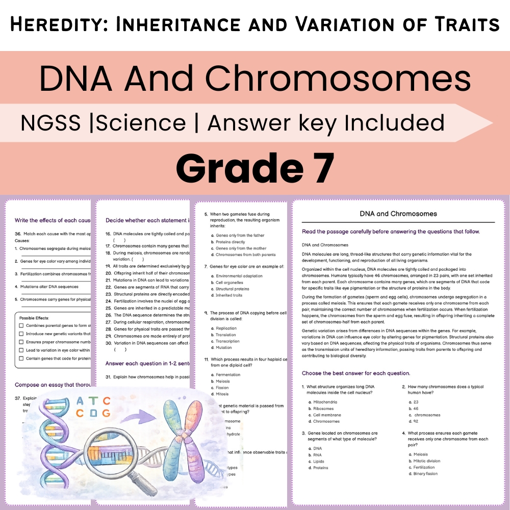 Grade 7 Science Worksheet Pack | Heredity and Trait Inheritance NGSS Bundle — included worksheet 3