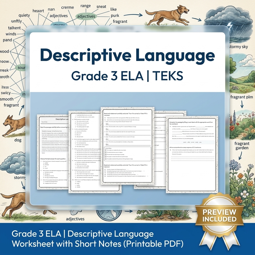 Grade 3 ELA Writing, Reading, and Research Skills Full-Year Bundle TEKS — included worksheet 21