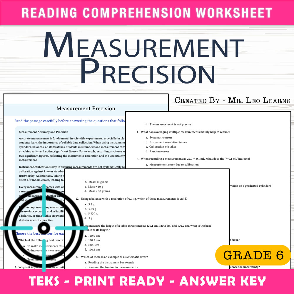 Grade 6 Science worksheet worksheet — Grade 6 Science — Measurement Precision Worksheet for Mastery — page 1