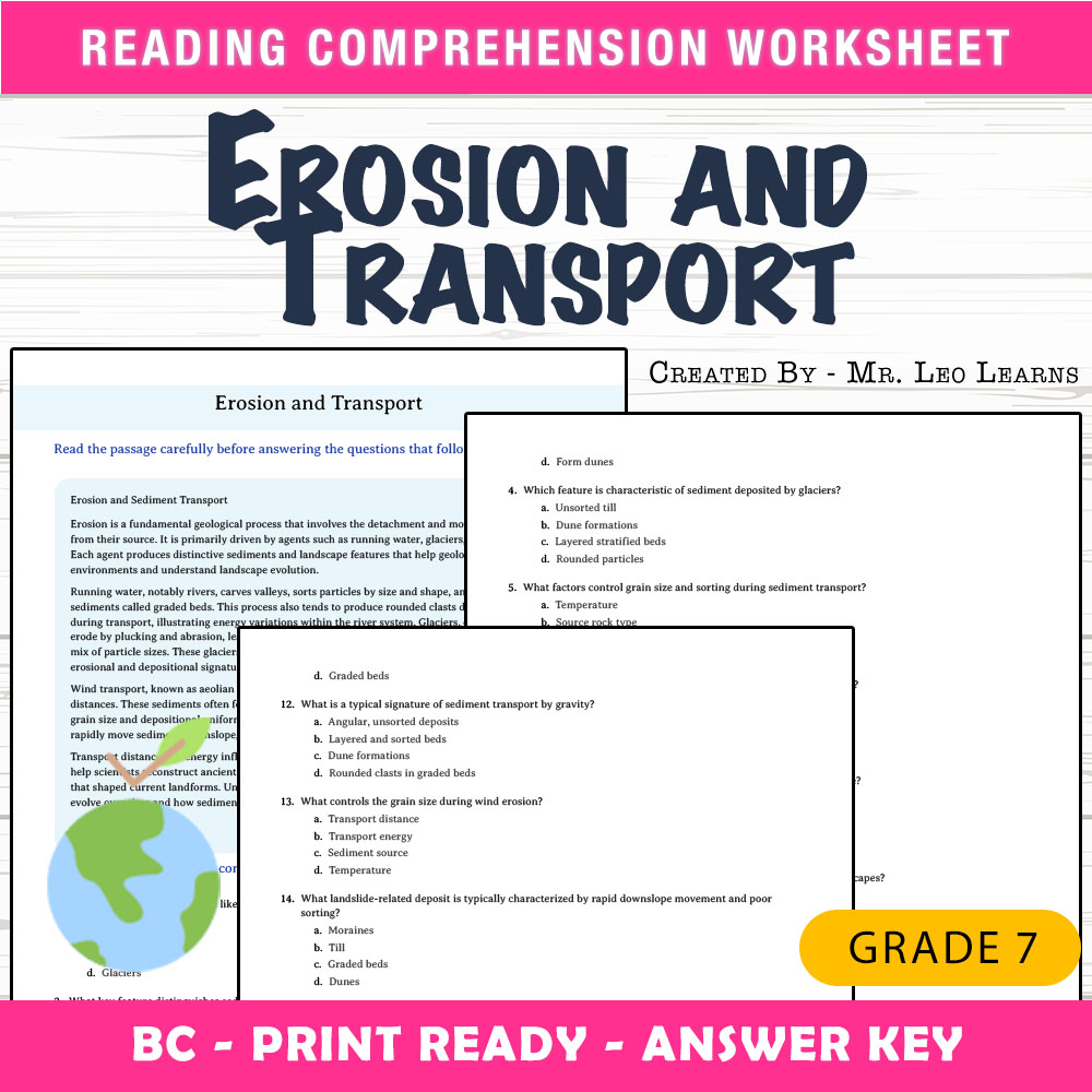 Grade 7 Science worksheet mcq paper worksheet — Grade 7 Science — Erosion and Transport Worksheet MCQ Paper — page 1