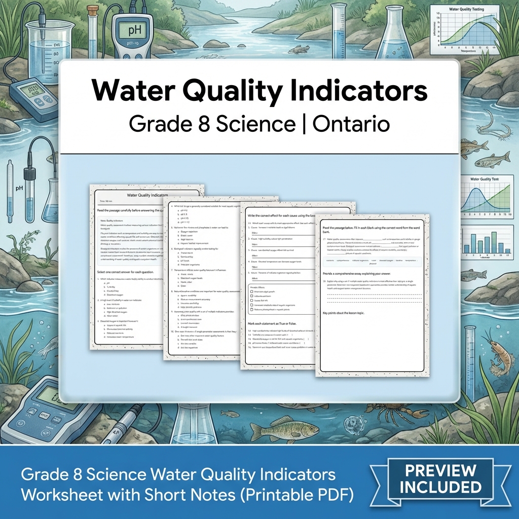 Grade 8 Science Watershed and Water Systems Lesson Group – Ontario Framework — included worksheet 8