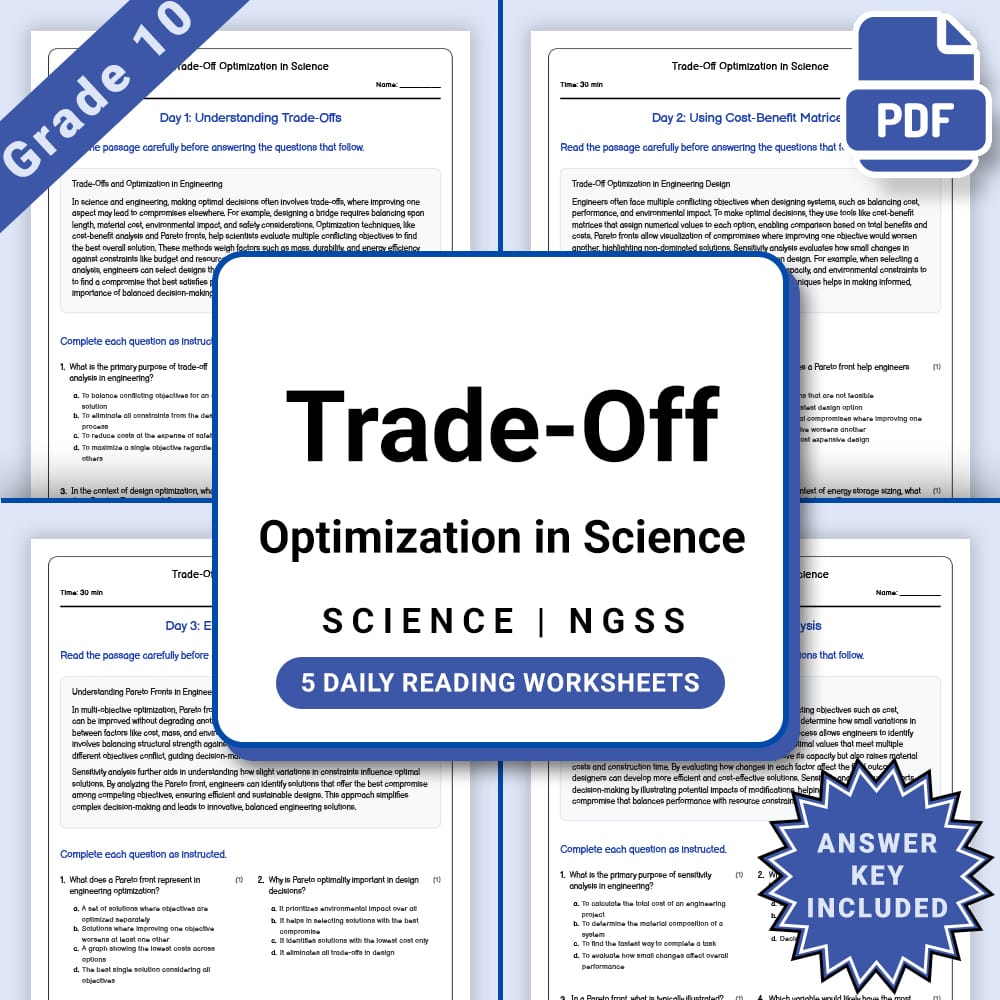 Grade 10 Science daily reading worksheet worksheet — Grade 10 Science – Trade-Off Optimization Worksheet (PDF +Answer Key)…