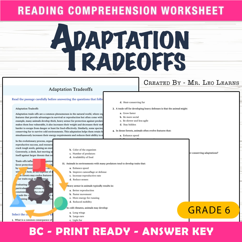 Grade 6 Science worksheet mcq paper worksheet — Grade 6 Science – Adaptation Tradeoffs MCQ Worksheet for Mastery — page 1
