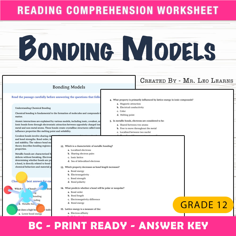 Grade 12 Science worksheet mcq paper worksheet — Grade 12 Science — Bonding Models Worksheet MCQ Paper for Mastery — page 1