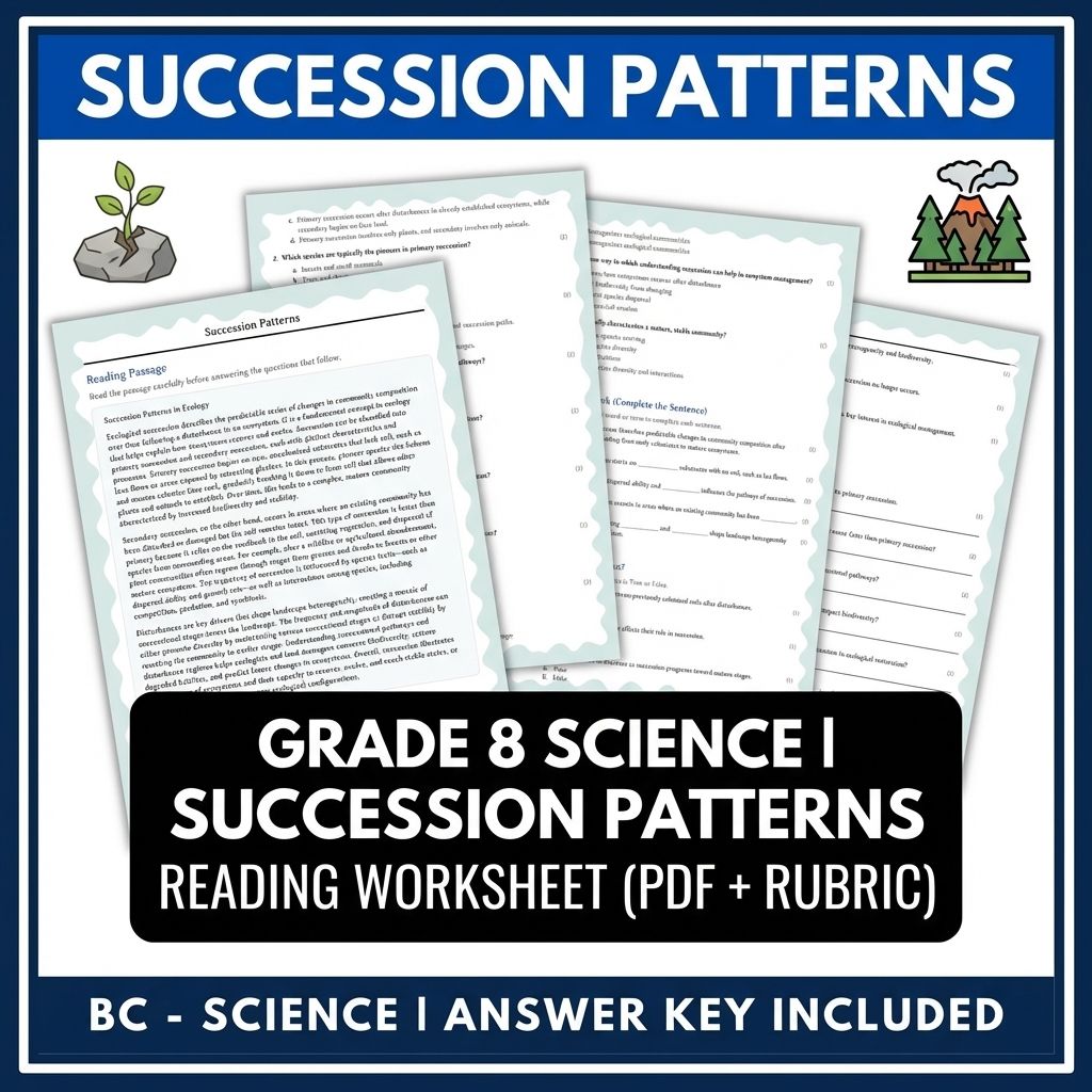 Grade 8 Science | Succession Patterns Reading Worksheet (PDF + Rubric)