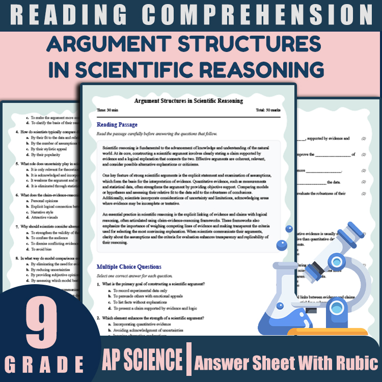 Grade 9 Science reading worksheets worksheet — 9th Grade Science | Argument Structures in Scientific Reasoning Reading Wor…