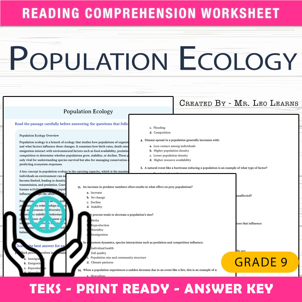 Grade 9 Science worksheet worksheet — Grade 9 Science – Population Ecology Worksheet for Mastery — page 1