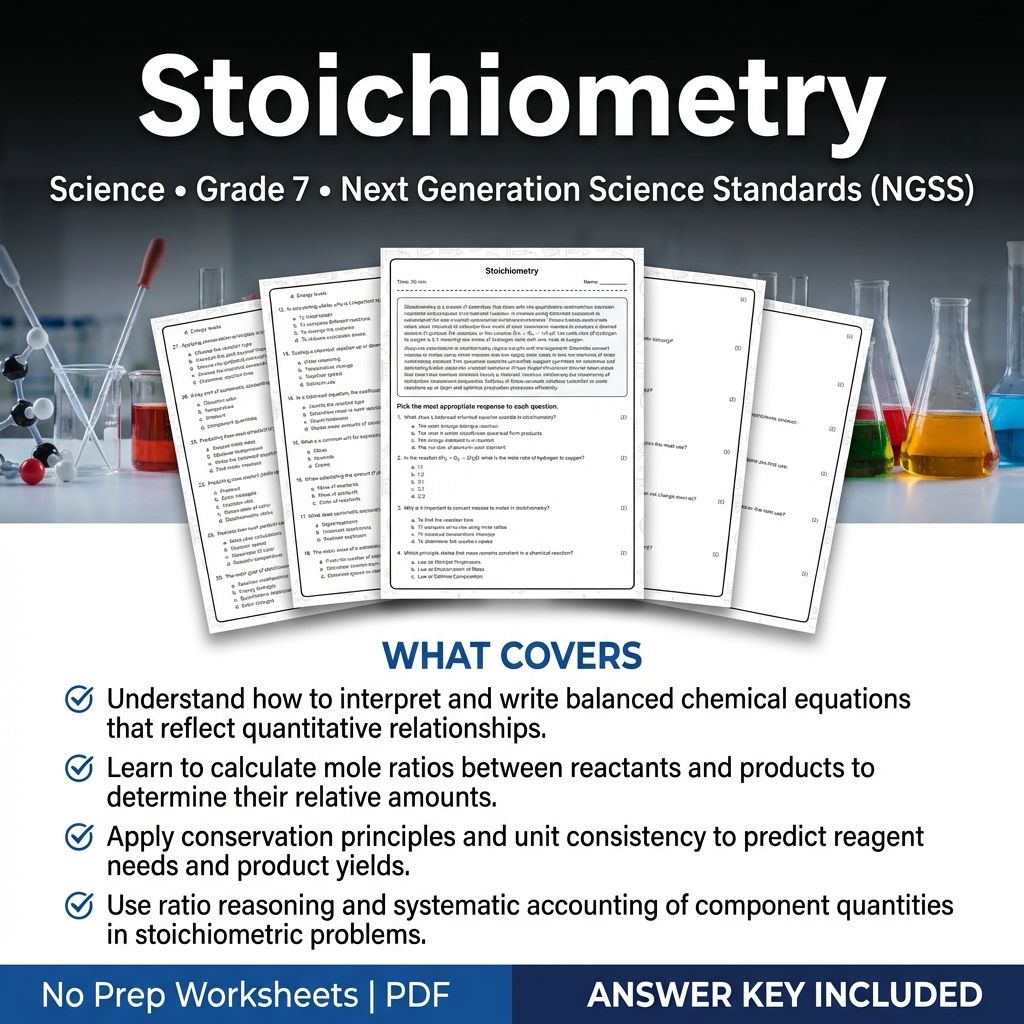 7th Grade Science | Stoichiometry Worksheet & PDF Answer Key (Printable)