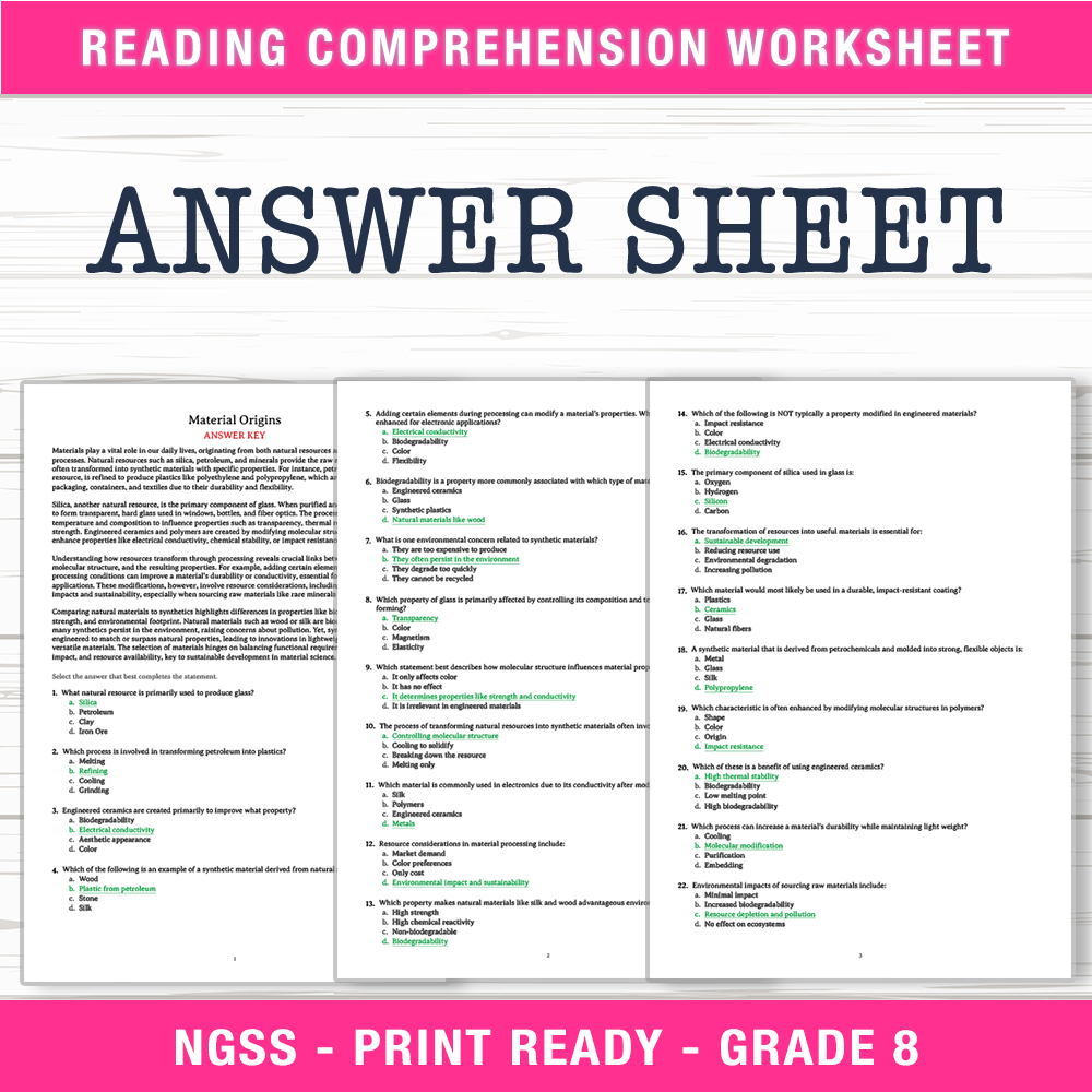 Grade 8 Science worksheet worksheet — Grade 8 Science | Material Origins Worksheet (PDF + Answer Key) — page 2