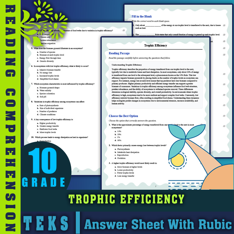 Grade 10 Science reading worksheets worksheet — 10th Grade Science | Trophic Efficiency Reading Worksheet with Answer Key…