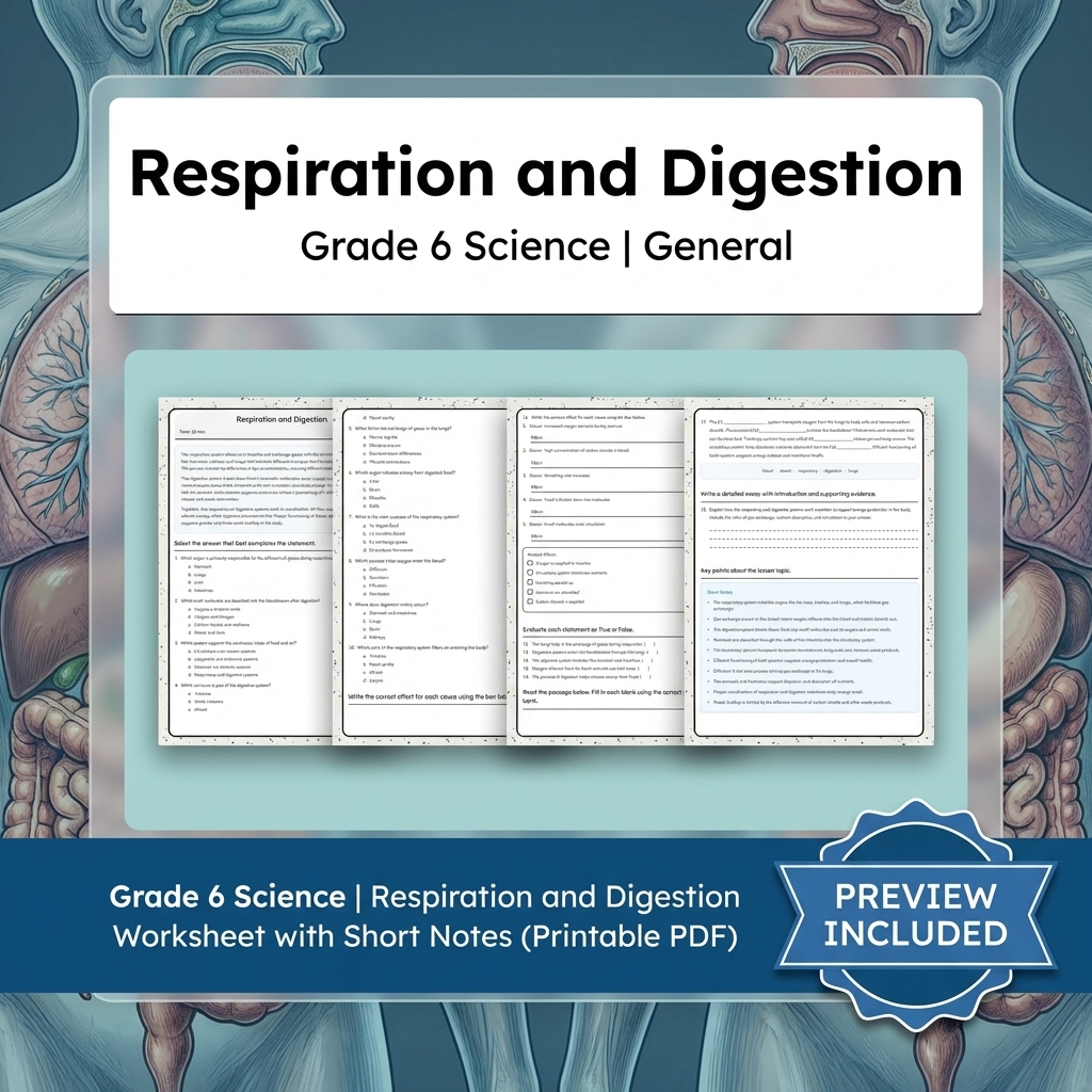 Grade 6 Science Lesson Group | Body Systems and Life Processes Worksheet Bundle — included worksheet 2