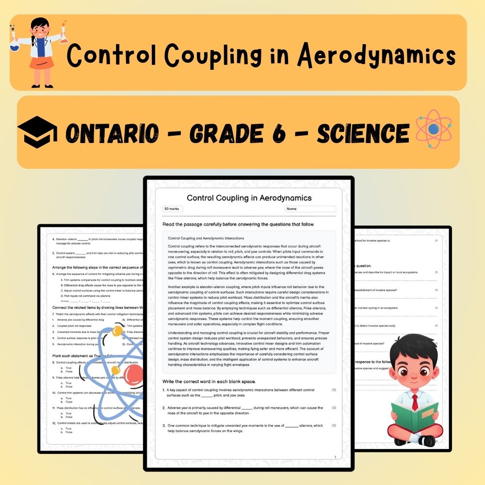 Grade 6 Science worksheet worksheet — 6th Grade Science | Control Coupling in Aerodynamics Worksheet (PDF ) — page 1