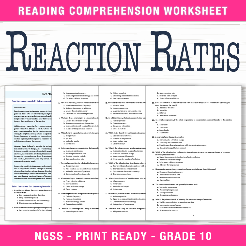 Grade 10 Science worksheet worksheet — Grade 10 Science | Reaction Rates Worksheet (PDF + Answer Key) — page 1
