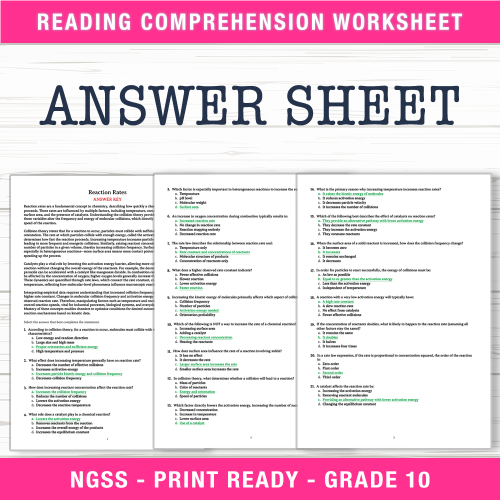 Grade 10 Science worksheet worksheet — Grade 10 Science | Reaction Rates Worksheet (PDF + Answer Key) — page 2