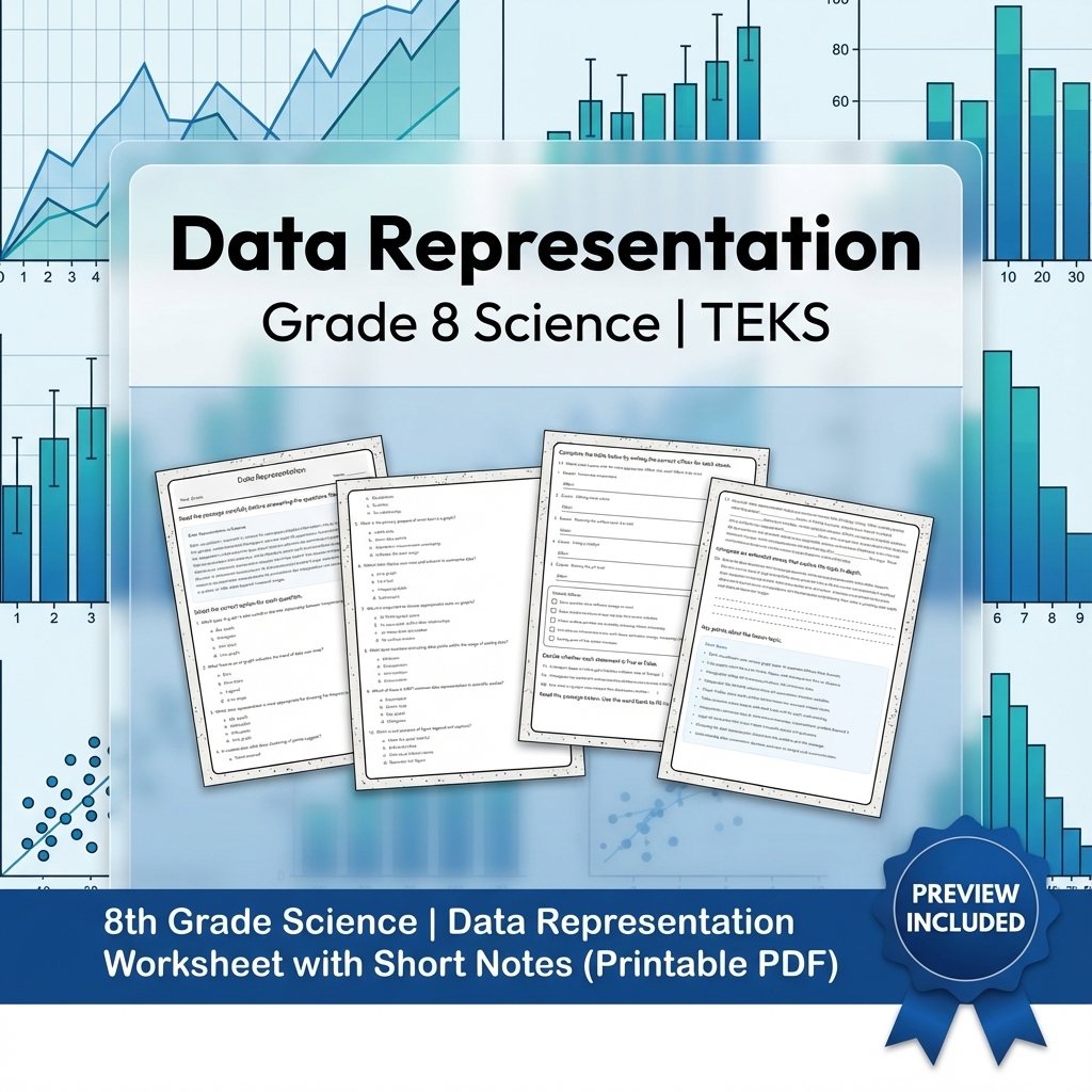 8th Grade Science Data Representation Worksheet with Short Notes (Printable PDF)