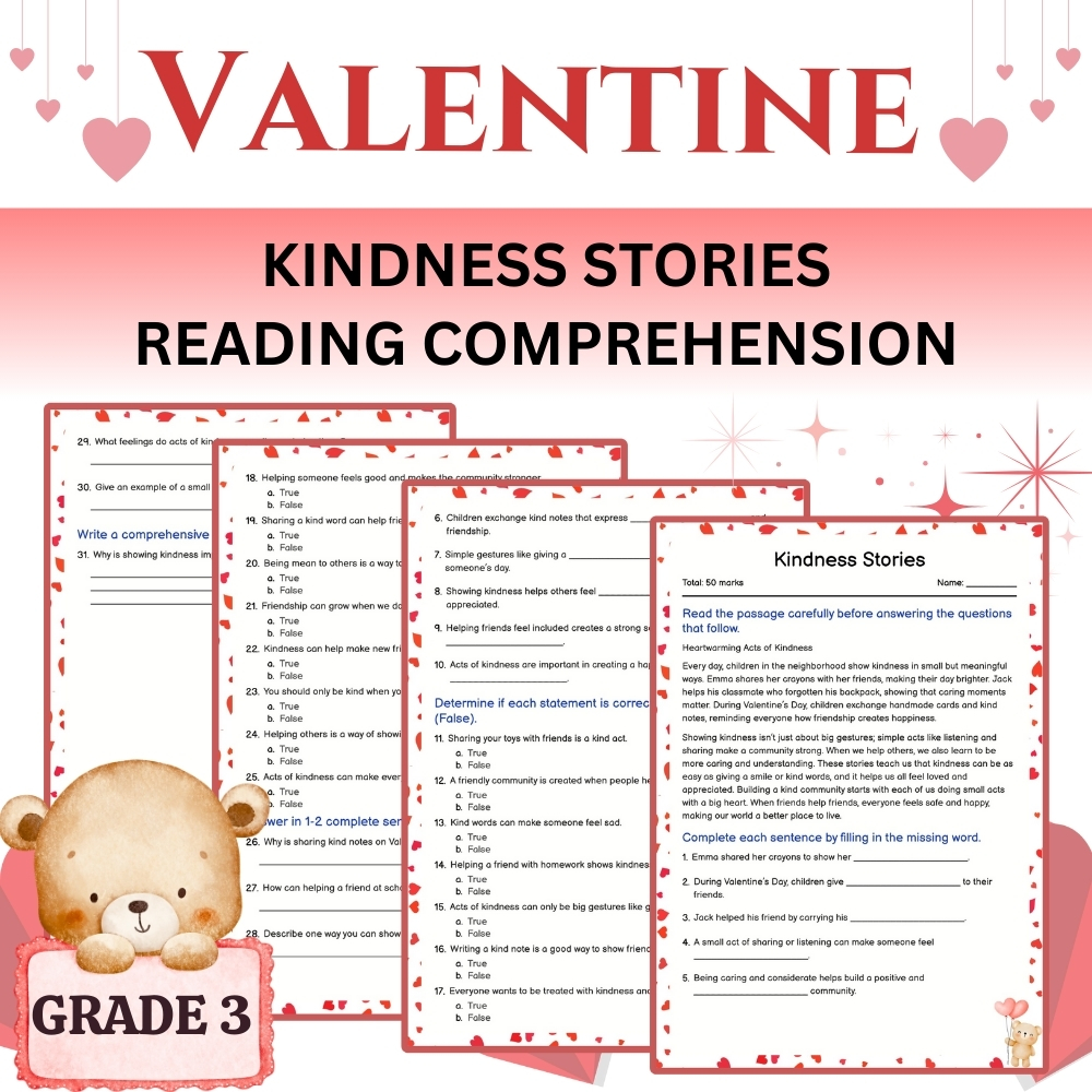 Grade 3 Seasonal Kindness Stories Worksheet  – Holiday Kindness Activities