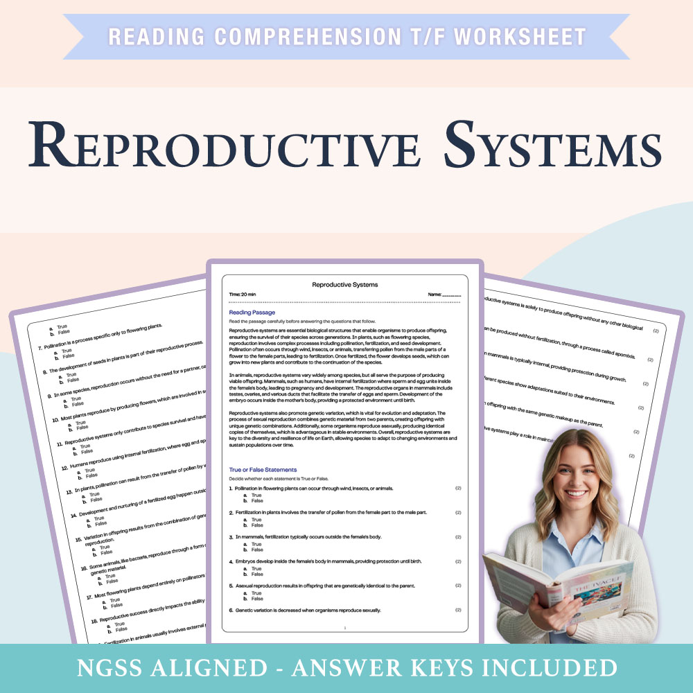 Science reading comprehensions true or false worksheet worksheet — 6th Grade Science |Reproductive Systems True or False W…