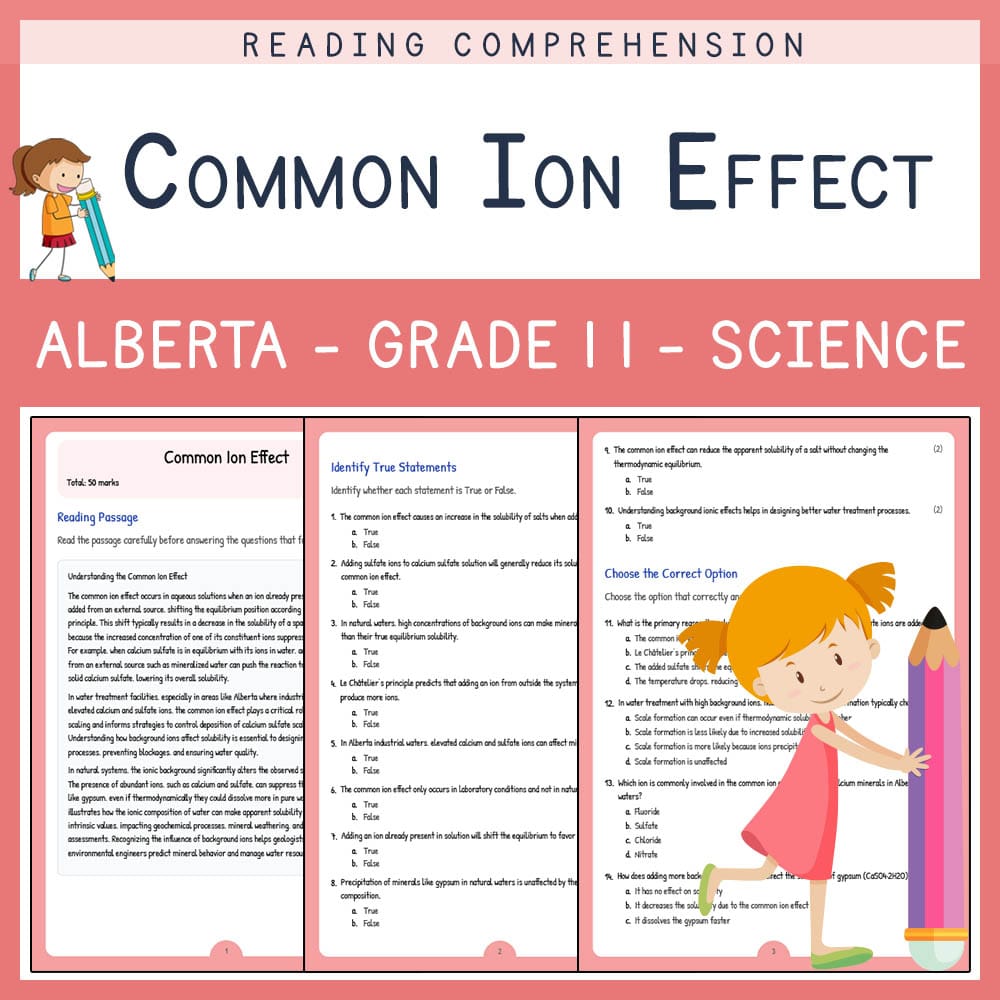 Grade 11 Science worksheet elena worksheet — Grade 11 Science | Common Ion Effect Worksheet | Alberta Standards — page 1