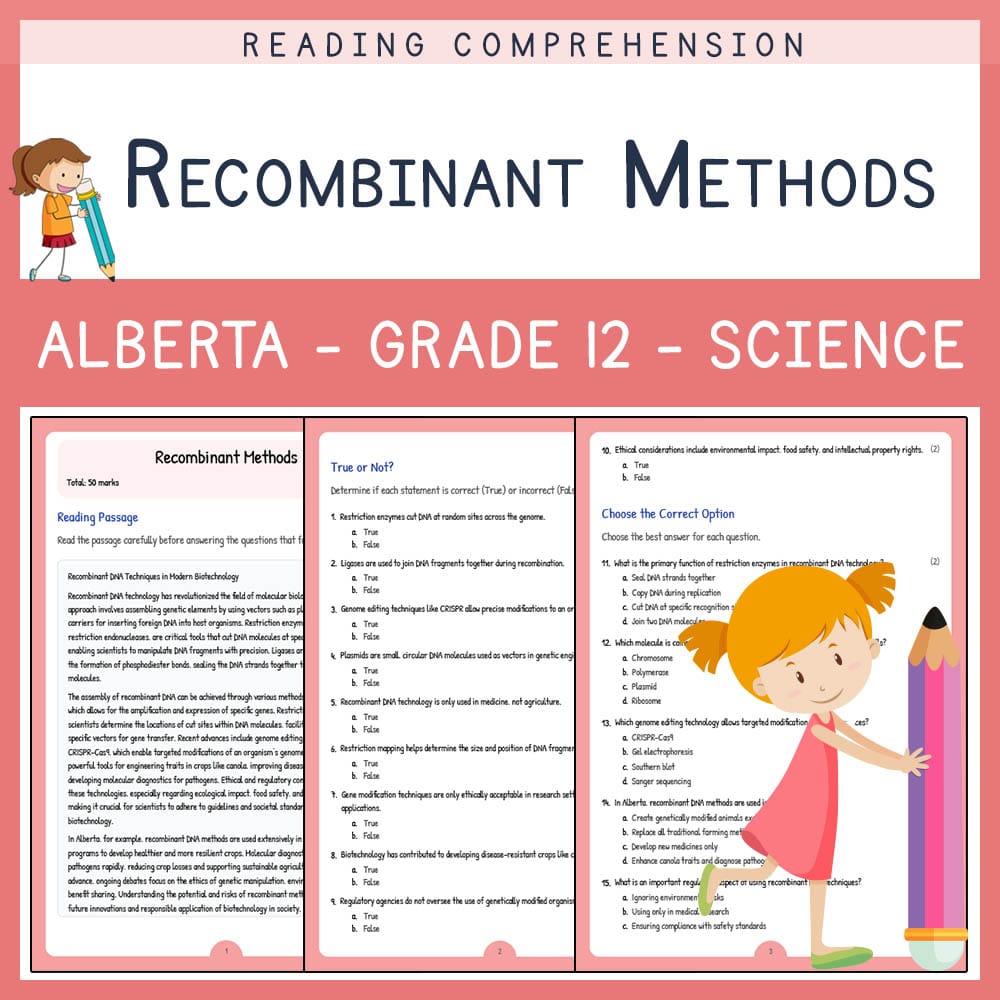 Grade 12 Science worksheet elena worksheet — Grade 12 Science | Recombinant Methods Worksheet | Alberta Standards — page 1