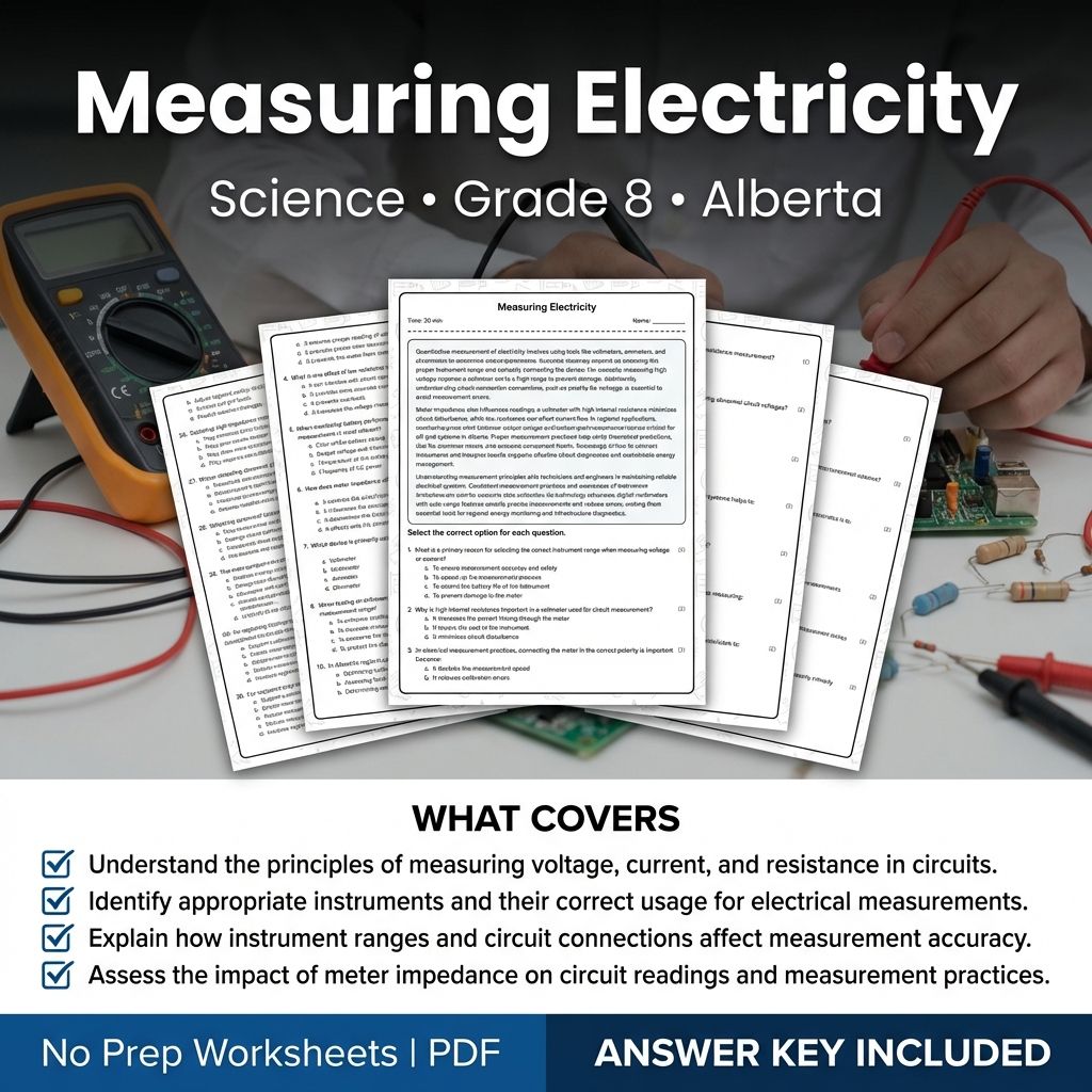 Measuring Electricity Worksheet for Grade 8 Science | Alberta Standards
