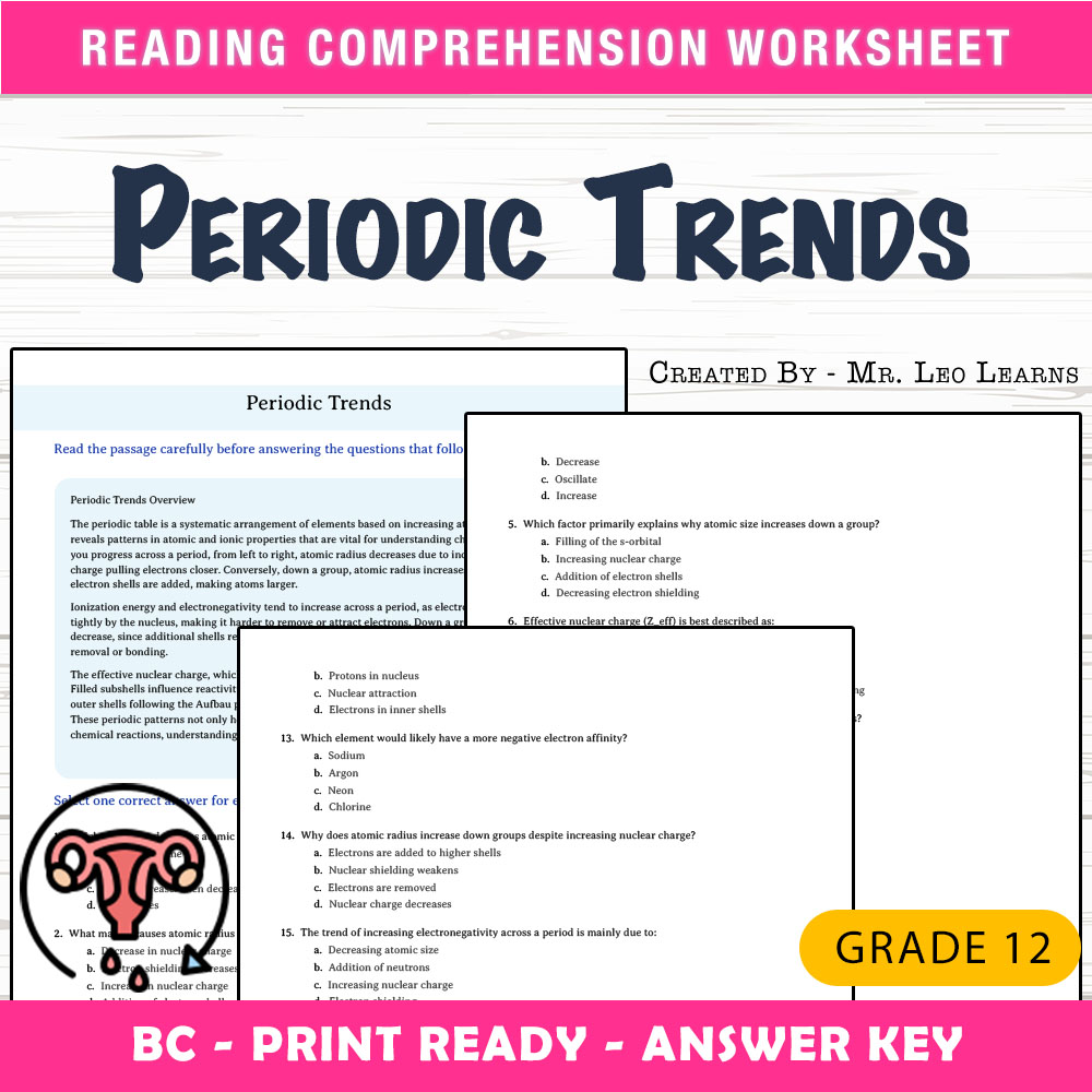 Grade 12 Science worksheet mcq paper worksheet — Grade 12 Science — Worksheet MCQ Paper for Mastering Periodic Trends — pa…