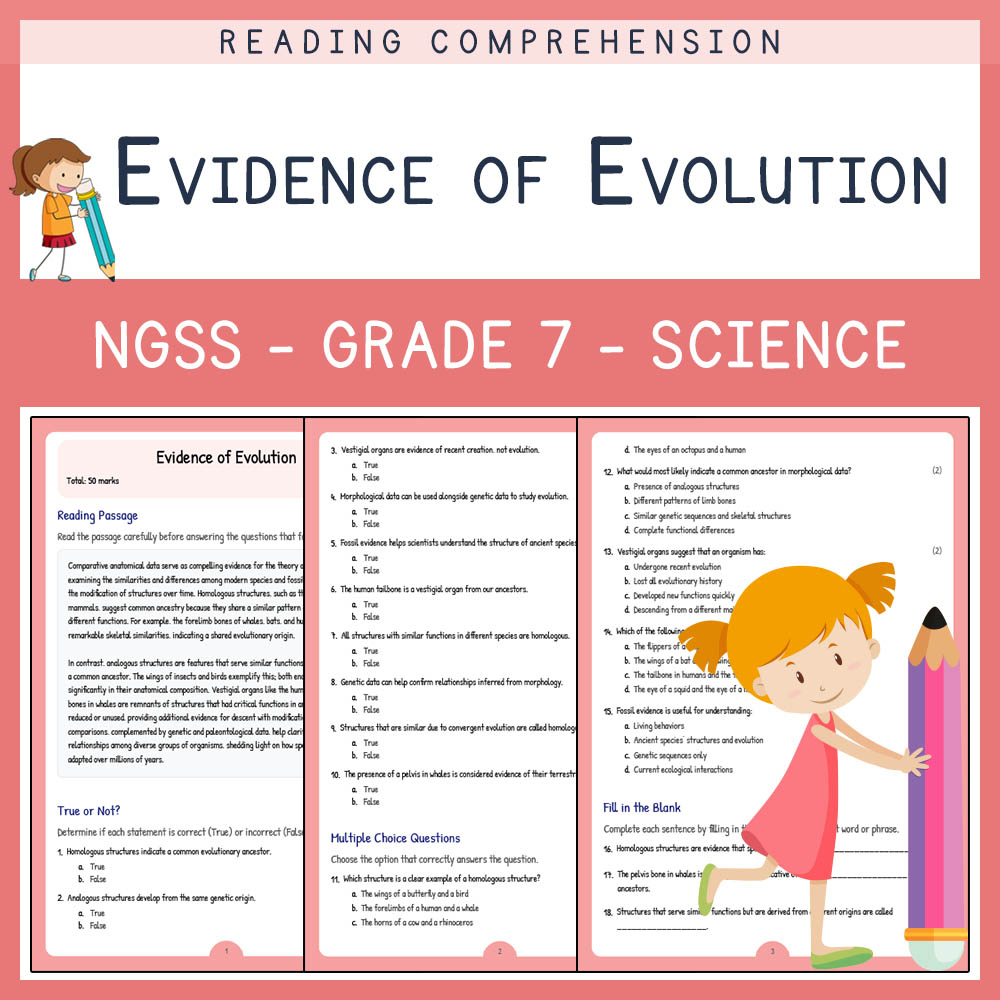 Grade 7 Science worksheet worksheet — Grade 7 Science | Evidence of Evolution Worksheet with Answer Key (NGSS Aligned) — p…
