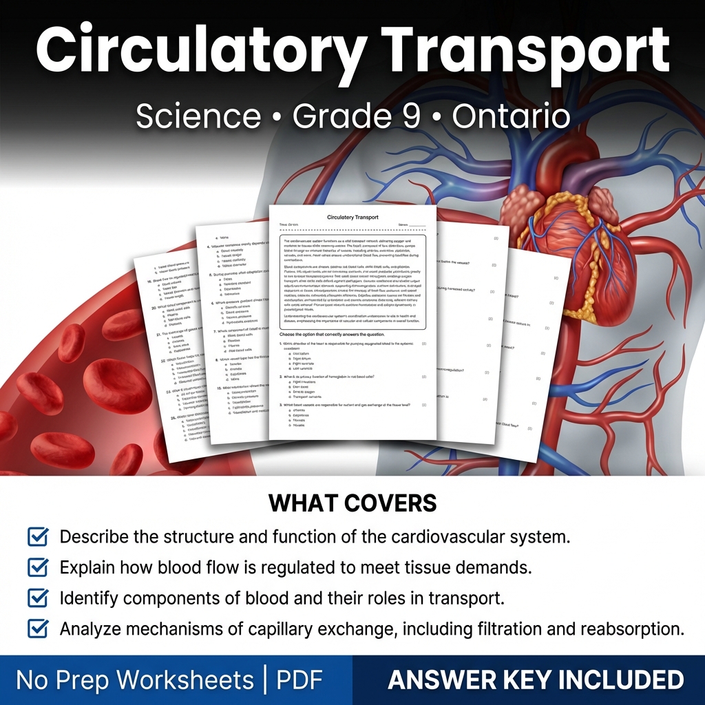 Circulatory Transport Worksheet Grade 9 Science | Ontario Standards
