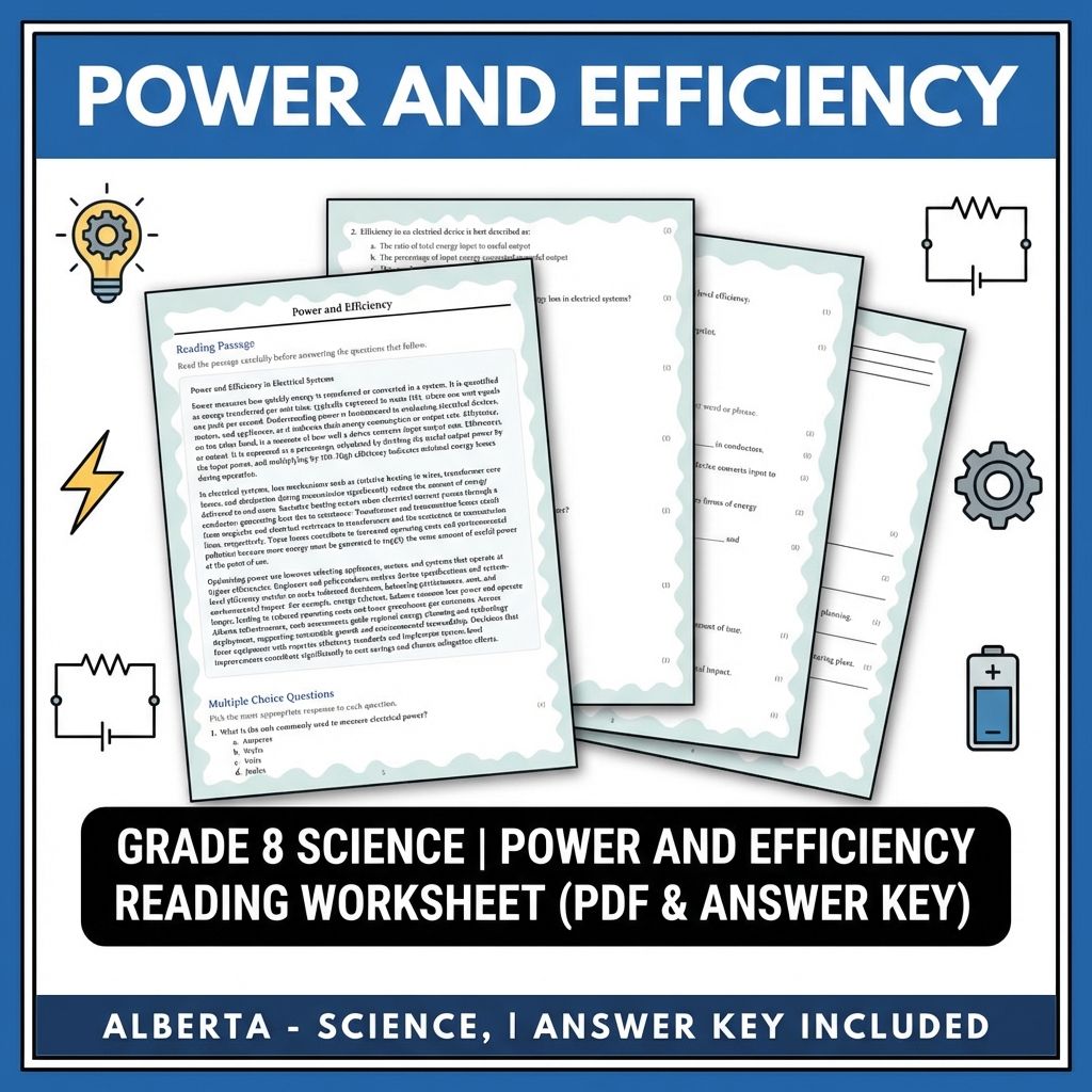 Grade 8 Science | Power and Efficiency Reading Worksheet (PDF & Answer Key)