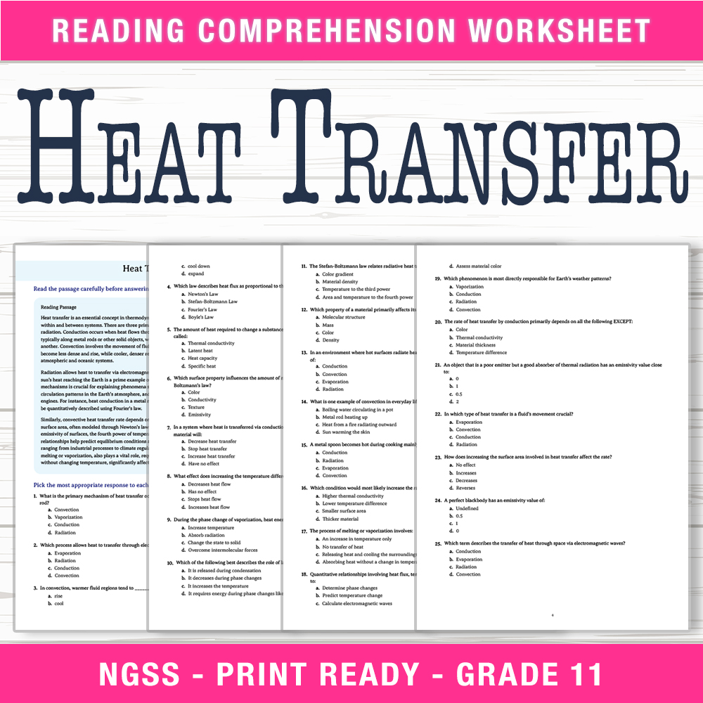 Grade 11 Science — worksheet — 11th Grade Science | Heat Transfer Worksheet (PDF + Answer Key) — page 1