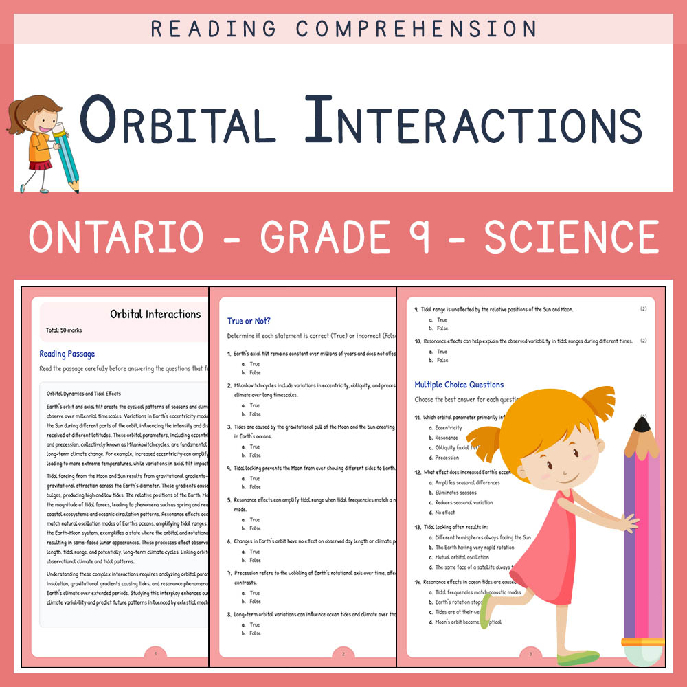 Grade 9 Science worksheet elena worksheet — Grade 9 Science | Orbital Interactions Worksheet | Ontario Standards — page 1