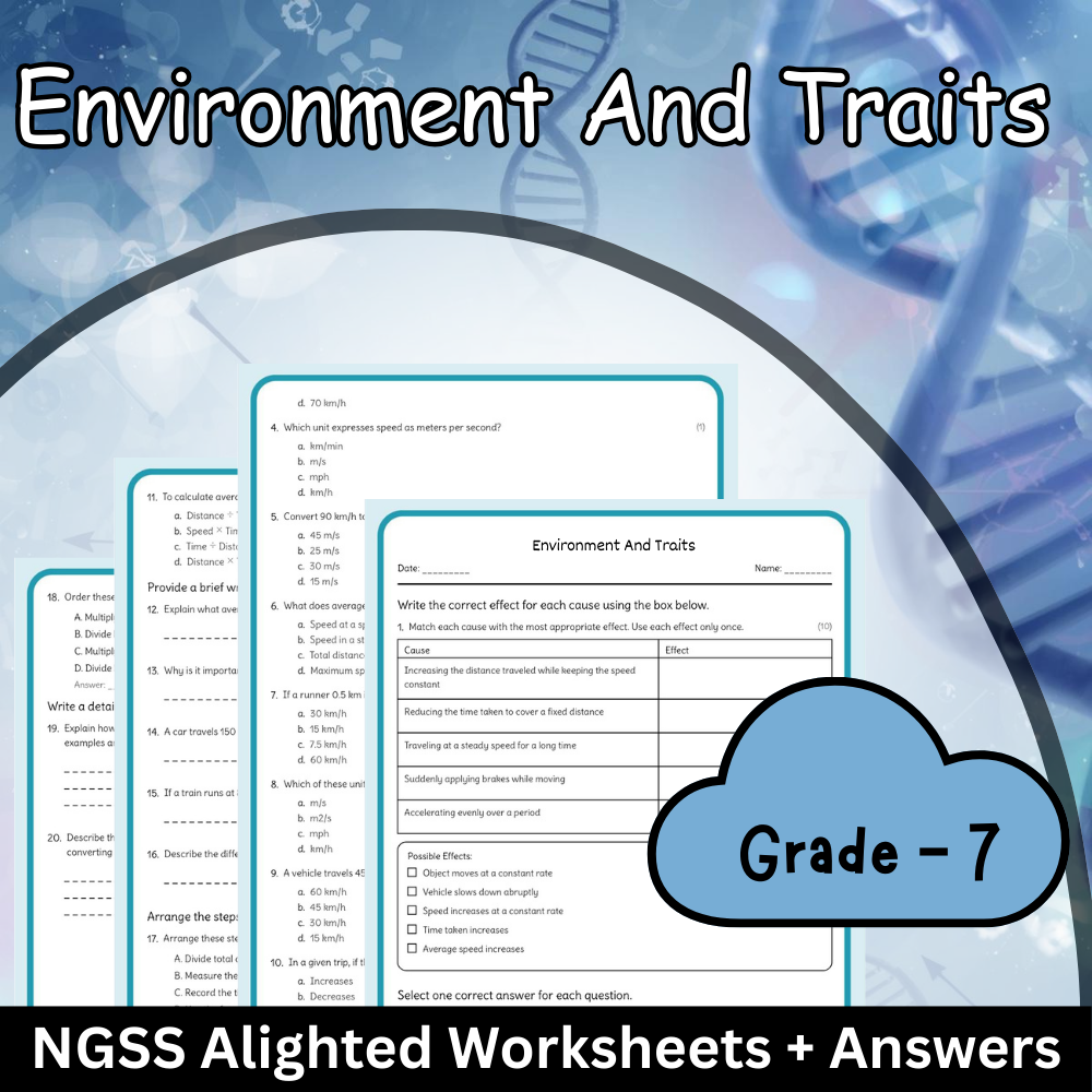 Grade 7 Science | Environment and Traits Worksheet (NGSS Standard) PDF