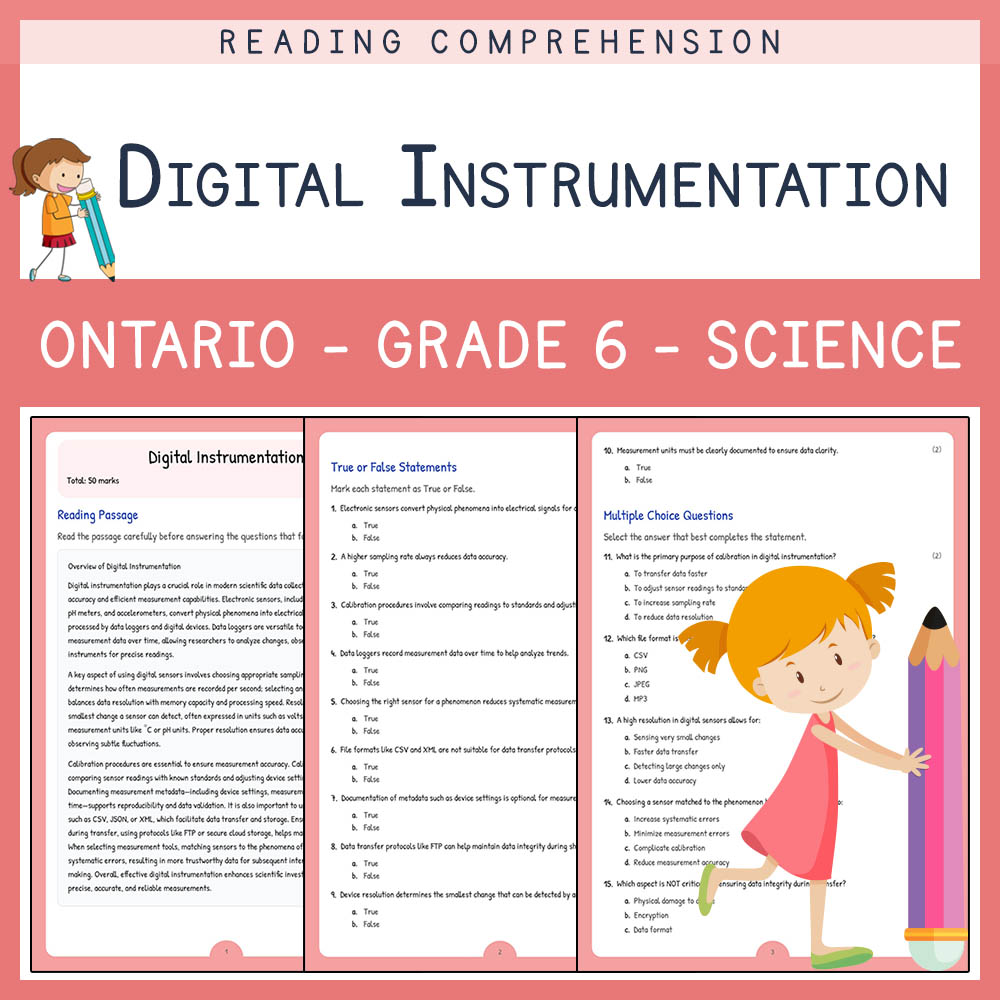 Grade 6 Science worksheet worksheet — Grade 6 Science | Digital Instrumentation Worksheet & Answer Key (PDF) — page 1