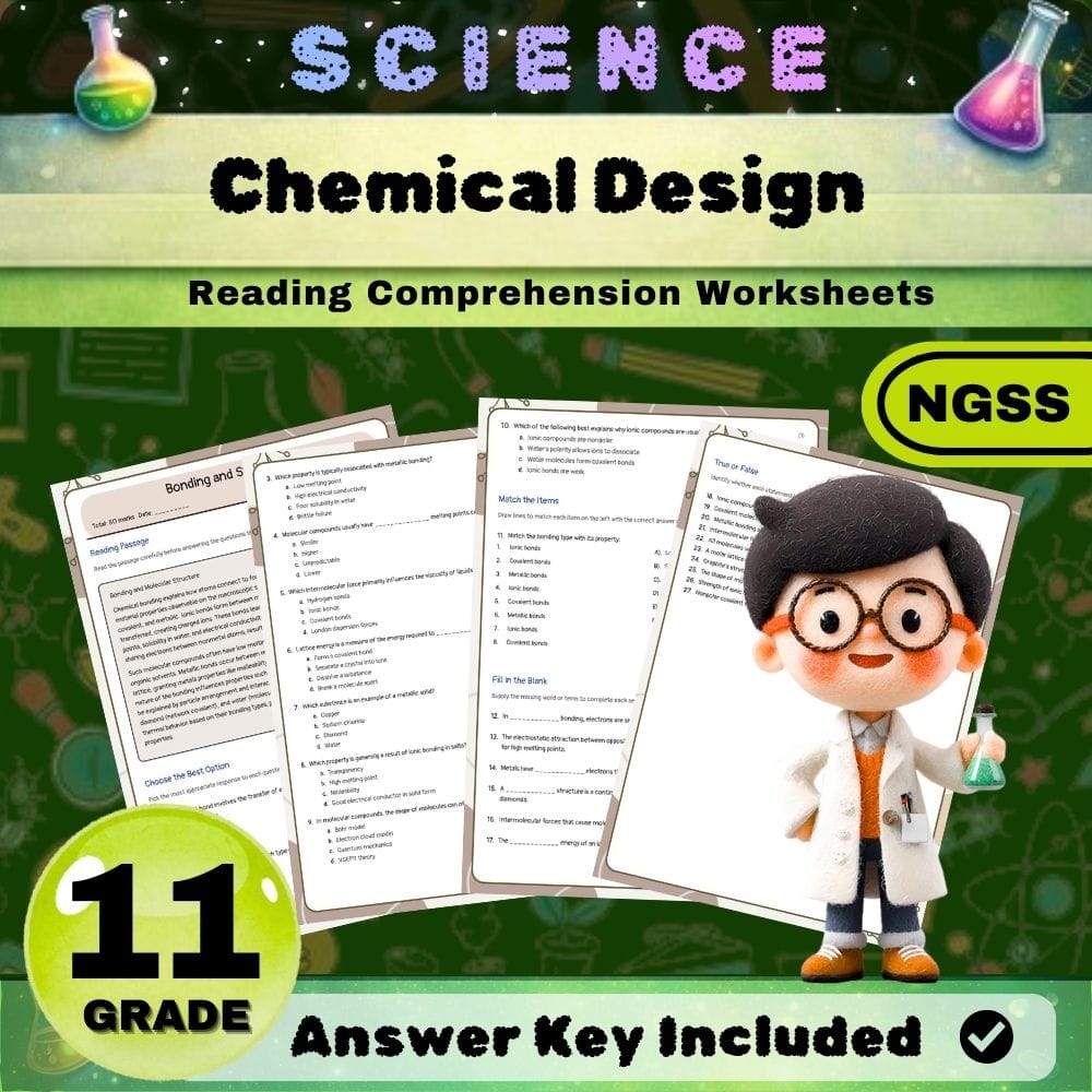 Grade 11 Chemical Reactions & Bonding Science Lesson Bundle NGSS — included worksheet 3