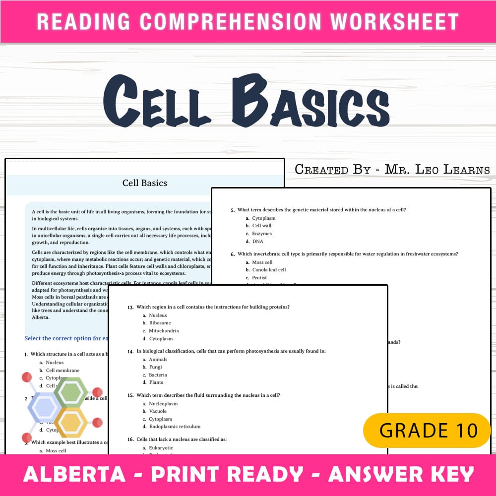 Grade 10 Science worksheet mcq paper worksheet — Grade 10 Science — Cell Basics Worksheet MCQ Paper for Mastery — page 1