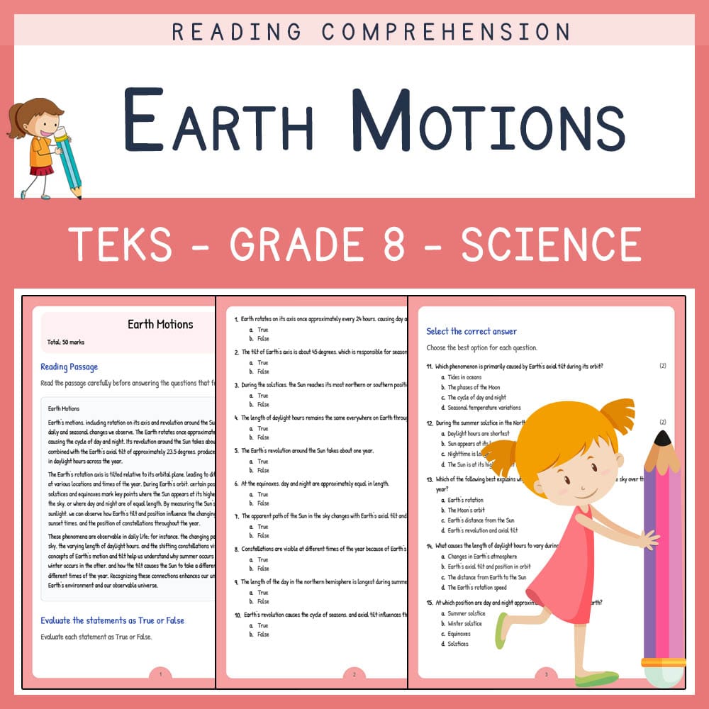 Grade 8 Science worksheet elena worksheet — Grade 8 Science | Earth Motions Worksheet | TEKS-Aligned — page 1
